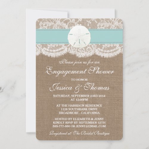 Turquoise Sand Dollar Beach Engagement Shower Invitation