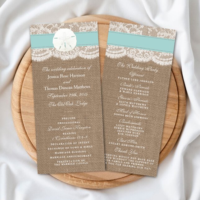 Turquoise Sand Dollar Beach Wedding Program (Creator Uploaded)