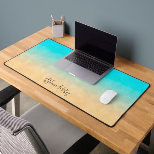Turquoise sand gradient personalized desk mat