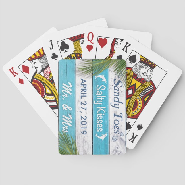 Turquoise Sandy Toes Salty Kisses Customizable Poker Cards (Back)