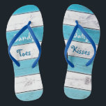 Turquoise Sandy Toes Salty Kisses Flip Flops<br><div class="desc">These cute flip flops are accented with the saying,  "Sandy Toes Salty Kisses" on a turquoise and white striped background,  making them a perfect wedding accessory for the bride or wedding favor for the tropical,  beach,  nautical or destination wedding. Scroll down to see the coordinating tank top.</div>