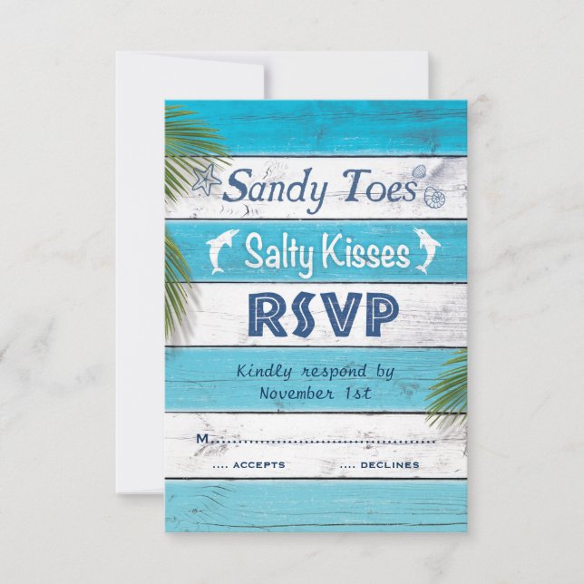 Turquoise Sandy Toes Salty Kisses RSVP Card (Front)