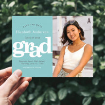 Turquoise save date graduation photo typography