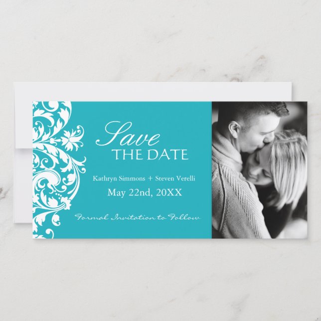 Turquoise Save The Date Photo Card (Front)