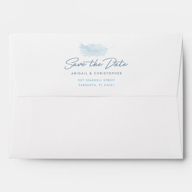 Turquoise Save The Date Tropical Palm Leaves Envelope (Back (Top Flap))