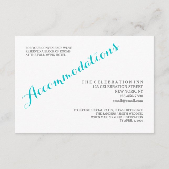 Turquoise Script Accommodations Enclosure Card (Front)