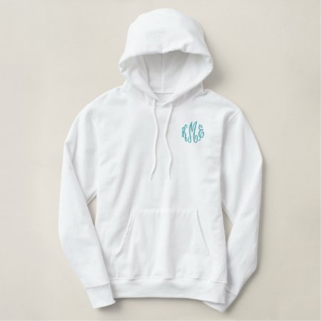Turquoise Script Embroidered Monogram Embroidered Hoodie