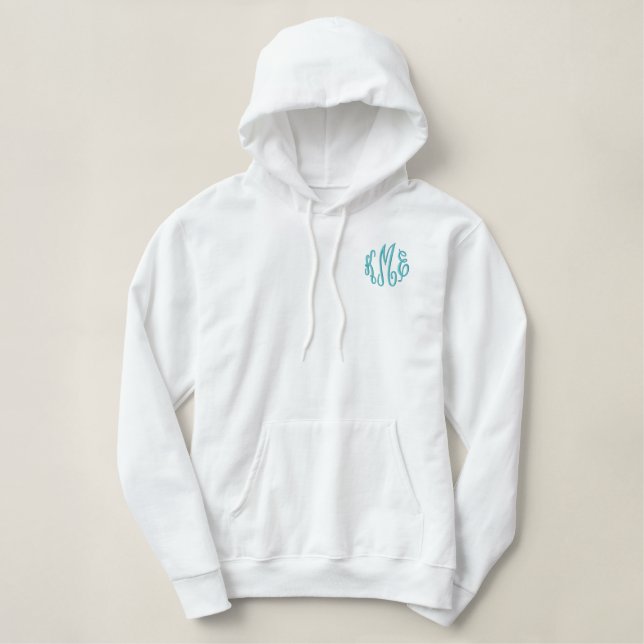 Turquoise Script Embroidered Monogram Hoodie (Design Front)