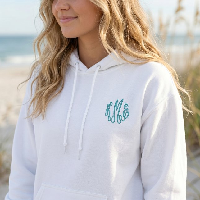 Turquoise Script Embroidered Monogram Hoodie (Creator Uploaded)