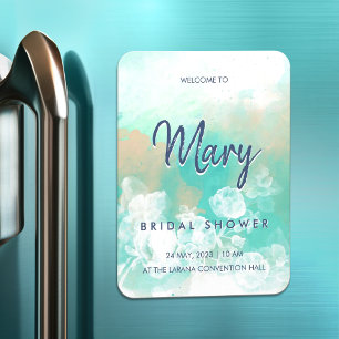 Turquoise Script Modern Bridal Shower Invitation Magnet
