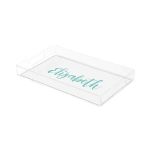 Turquoise Script Name Acrylic  Tray