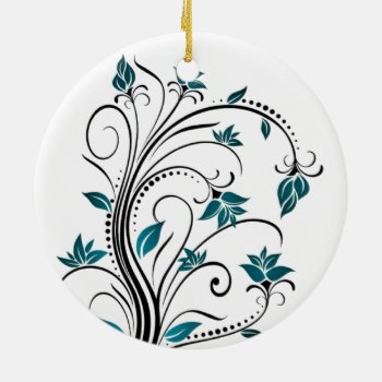 Turquoise Scrolling Vines Ceramic Ornament by KraftyKays at Zazzle