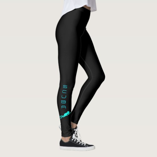 TURQUOISE SCUBA DIVER ILLUSTRATION LEGGINGS