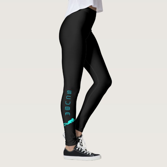 TURQUOISE SCUBA DIVER ILLUSTRATION LEGGINGS (Right)