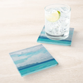 Turquoise sea and cloudy sky | Italy, Sicily Glass Coaster