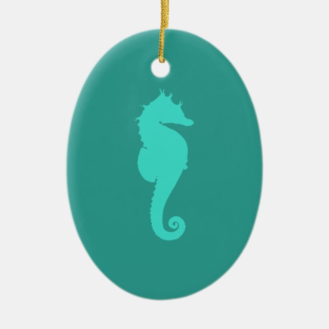 Turquoise Sea Horse Ceramic Ornament (Front)