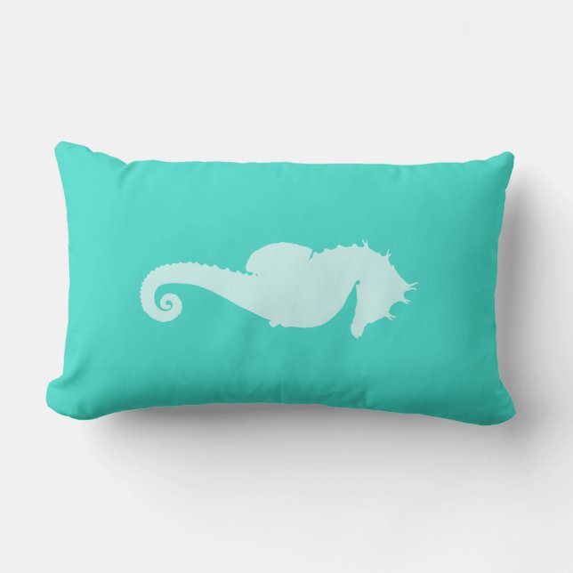 Turquoise Sea Horse Lumbar Pillow (Front)