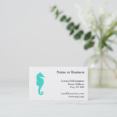 Turquoise Sea Horse on White Business Card (Standing Front)