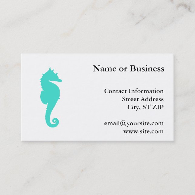 Turquoise Sea Horse on White Business Card (Front)