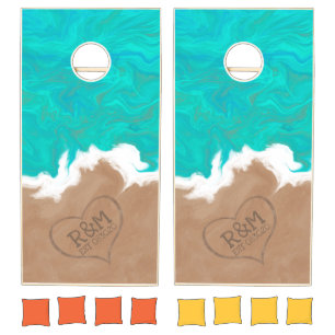 Turquoise Sea "Shores of Paradise" Illustration Cornhole Set
