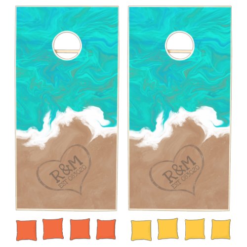 Turquoise Sea Shores of Paradise Illustration Cornhole Set