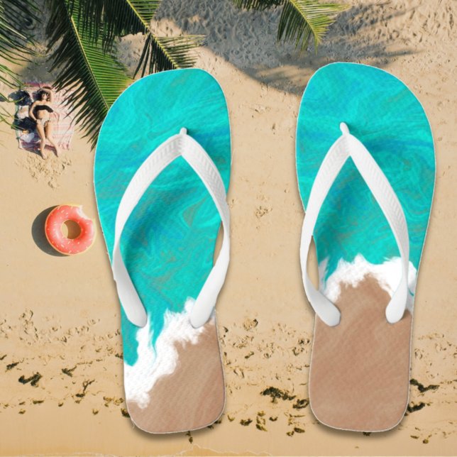 Turquoise Sea "Shores of Paradise" Illustration Flip Flops (Creator Uploaded)