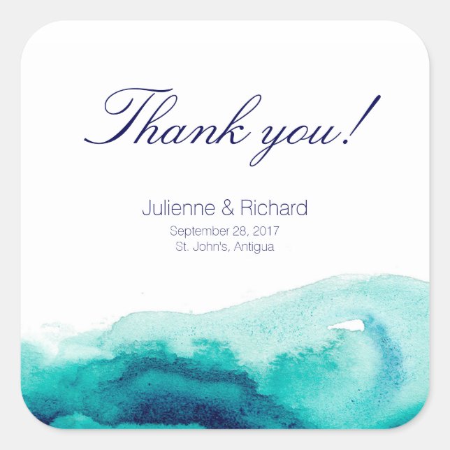 Turquoise Sea Wedding  Thank You Favor Stickers (Front)