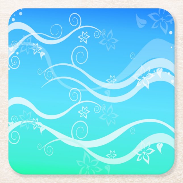 Turquoise Sea White Swirls Coasters (Front)