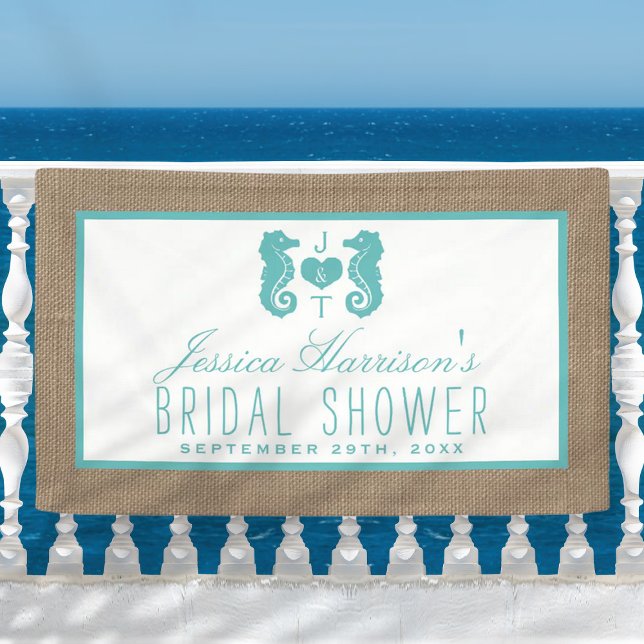 Turquoise Seahorse Beach Burlap Bridal Shower Banner (Creator Uploaded)