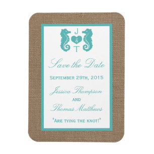Turquoise Seahorse Burlap Beach Wedding Collection Magnet