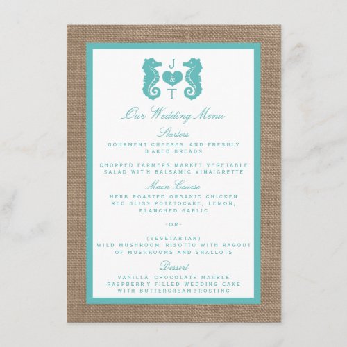 Turquoise Seahorse Burlap Beach Wedding Collection Menu