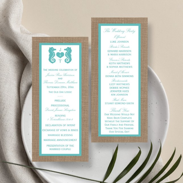 Turquoise Seahorse Burlap Beach Wedding Collection Program (Creator Uploaded)