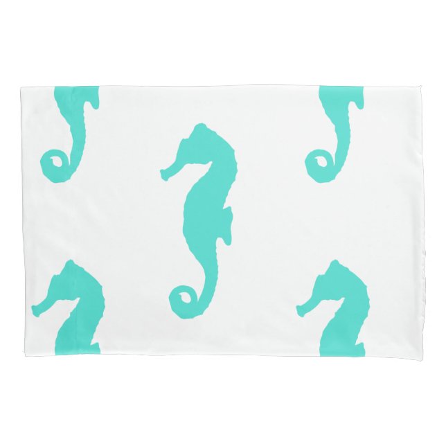 Turquoise Seahorse Coastal Pattern Pillow Case (Front)