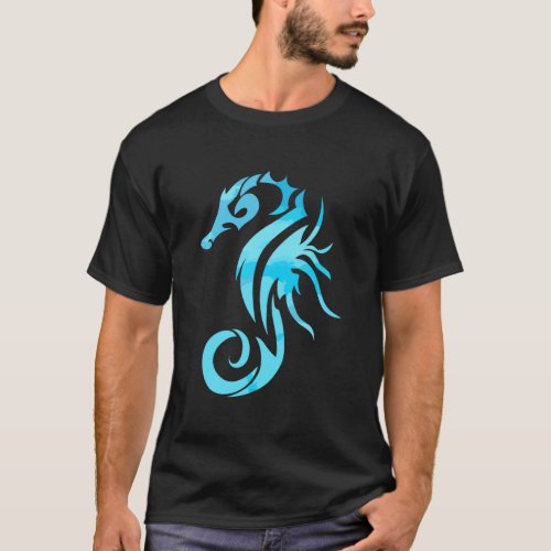 Turquoise Seahorse Ocean Design T_Shirt