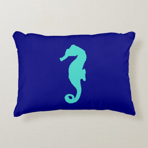 Turquoise Seahorse On Navy Blue Coastal Decor Decorative Pillow