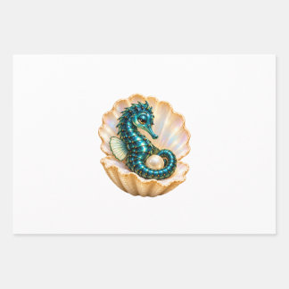Turquoise Seahorse & Pearl Ocean Gift Wrapping Pap Paper Sheets