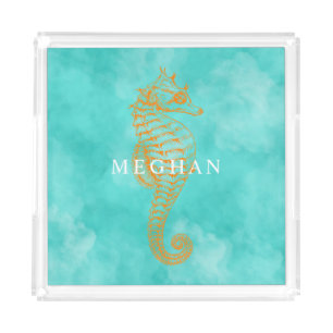 Turquoise Seahorse Personalized Acrylic Tray