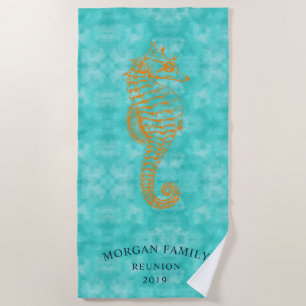 Turquoise Seahorse Personalized Beach Towel