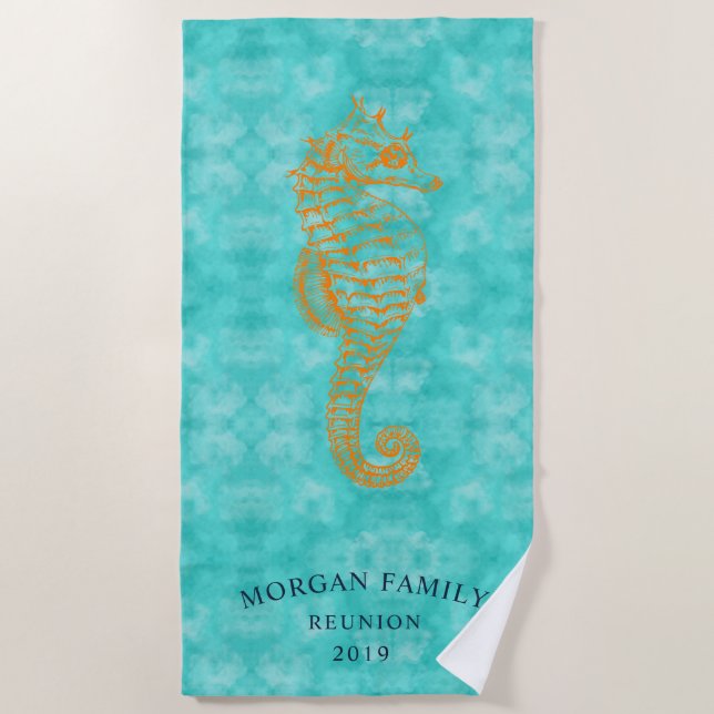 Turquoise Seahorse | Personalized Beach Towel (Front)