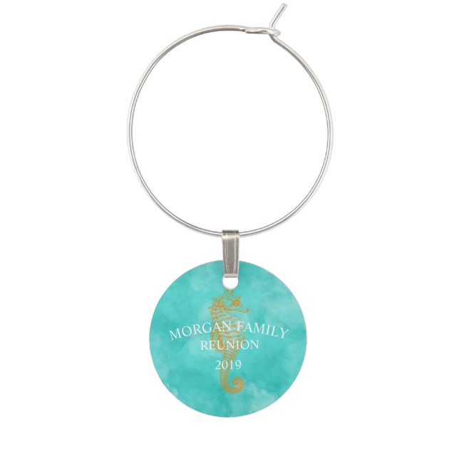 Turquoise Seahorse | Personalized Wine Charm (Front)