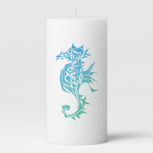 Turquoise Seahorse Tattoo Pillar Candle