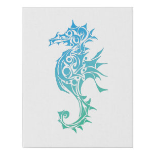 Turquoise Seahorse Tribal Tattoo Faux Canvas Print