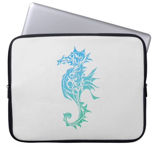 Turquoise Seahorse Tribal Tattoo Laptop Sleeve
