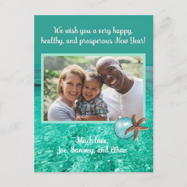 Turquoise Seas Holiday New Years Photo Postcard (Front)