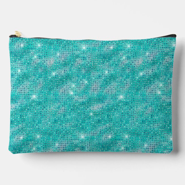 Turquoise Sequin Pattern Accessory Pouch (Front)