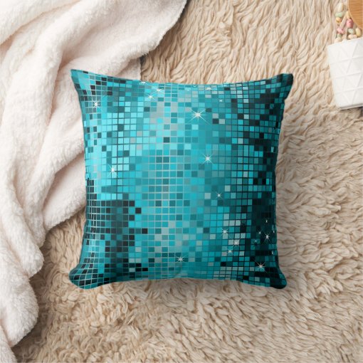 Turquoise Sequins Glitter Abstract Pixel Art Throw Pillow | Zazzle