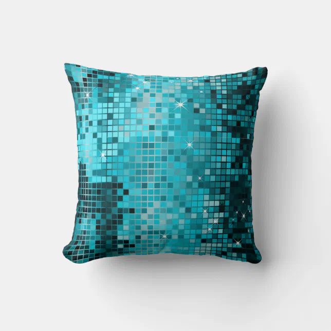 Turquoise Sequins Glitter Abstract Pixel Art Throw Pillow | Zazzle