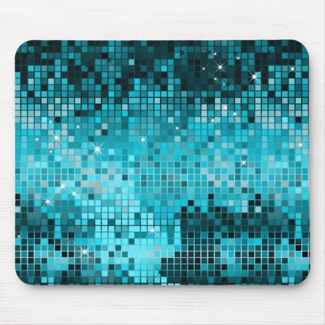 Turquoise Sequins Look Disco Mirrors Bling Mouse Pad (Front)
