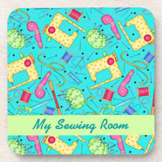 Turquoise Sewing Art Cork Coaster