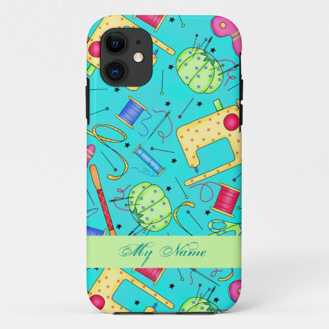 Turquoise Sewing Art Personalized iPhone 5 Case (Back)